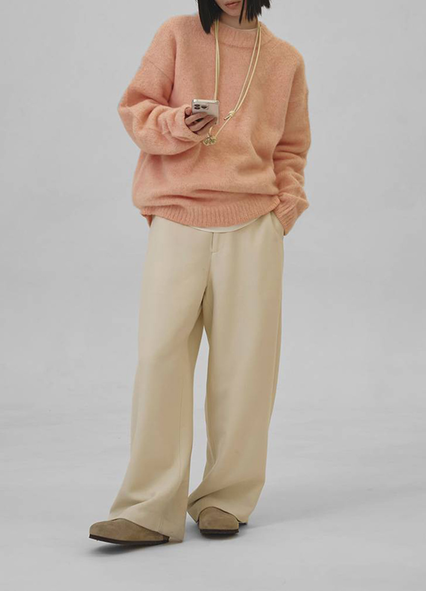 刷毛圓領長版毛衣